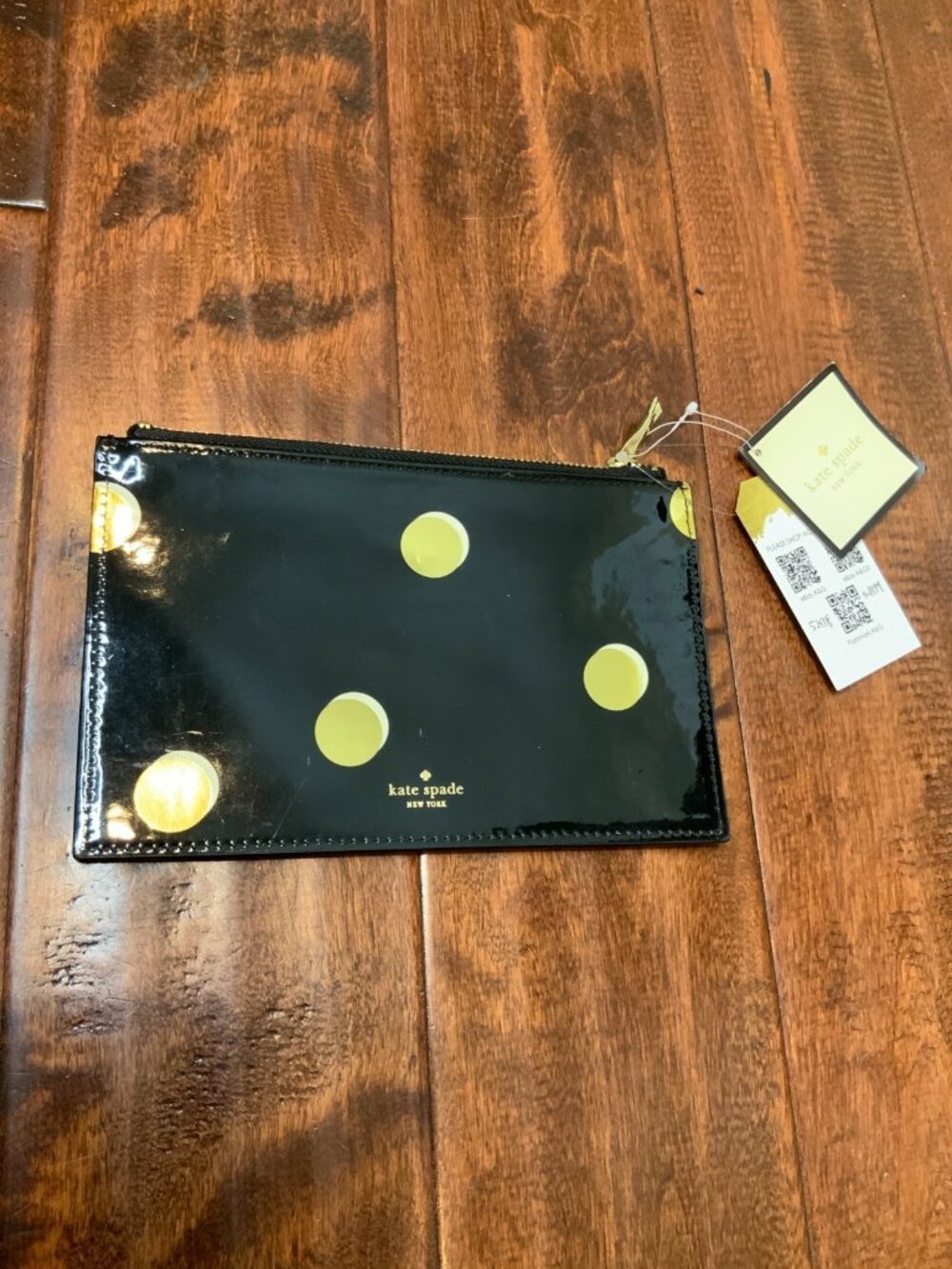 Kate Spade New York Black Gold Scatter Polka Dot Patent Leather Pouch